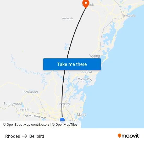 Rhodes to Bellbird map
