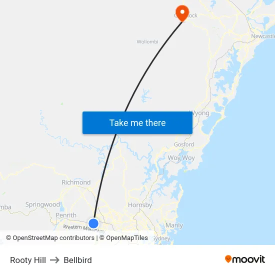 Rooty Hill to Bellbird map