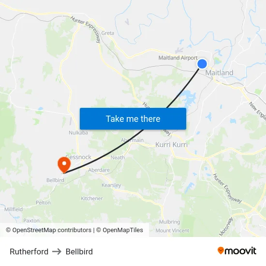 Rutherford to Bellbird map