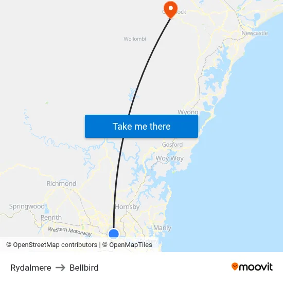 Rydalmere to Bellbird map