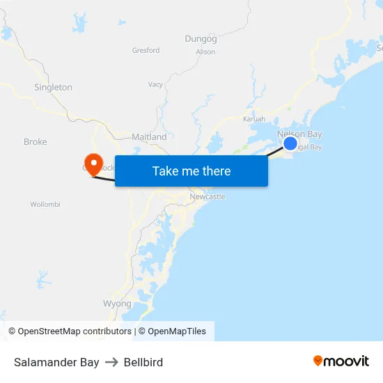 Salamander Bay to Bellbird map