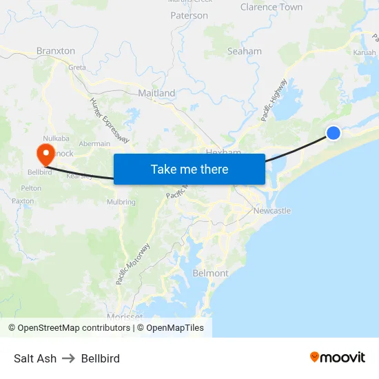 Salt Ash to Bellbird map