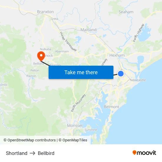 Shortland to Bellbird map