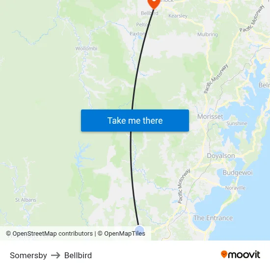 Somersby to Bellbird map