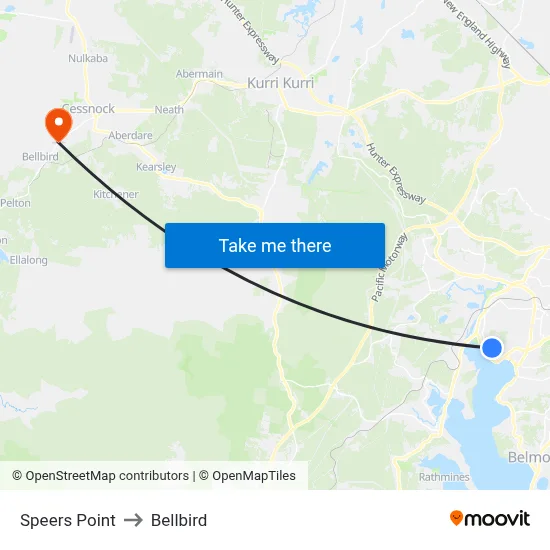 Speers Point to Bellbird map
