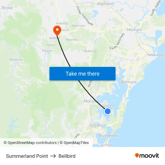 Summerland Point to Bellbird map