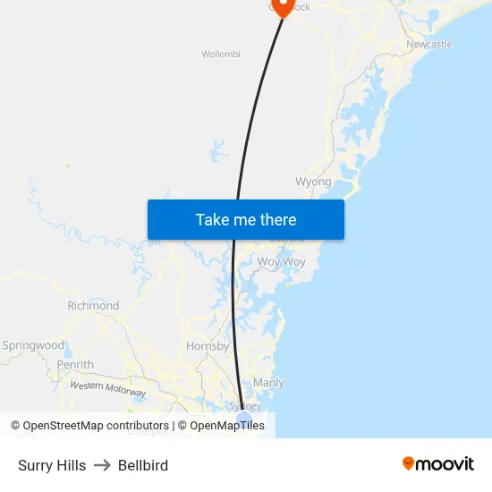 Surry Hills to Bellbird map