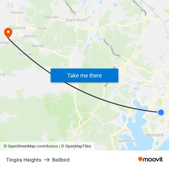Tingira Heights to Bellbird map