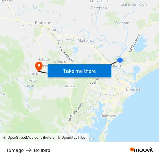 Tomago to Bellbird map