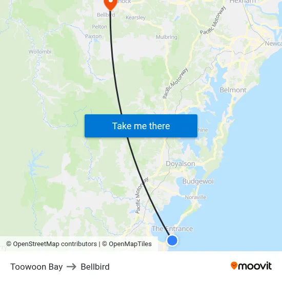 Toowoon Bay to Bellbird map