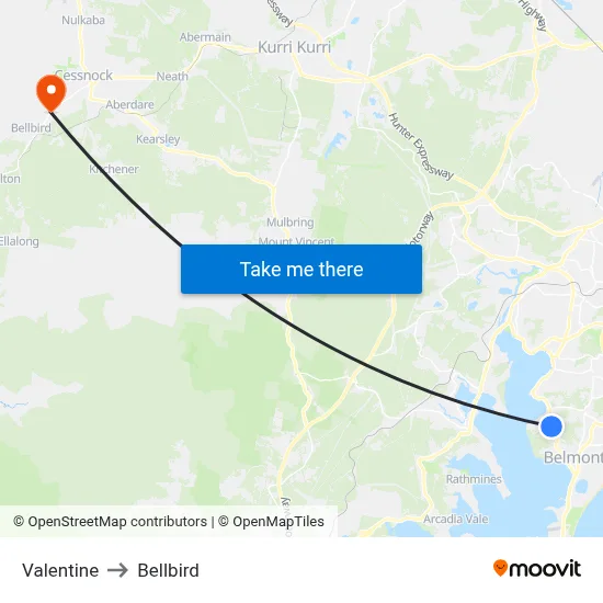 Valentine to Bellbird map