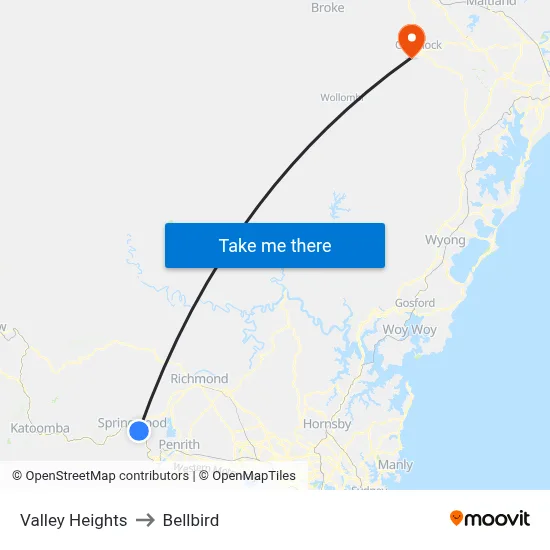 Valley Heights to Bellbird map