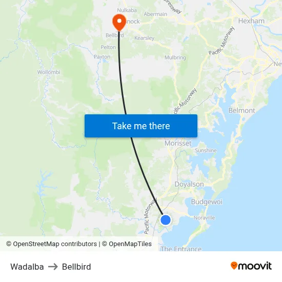 Wadalba to Bellbird map