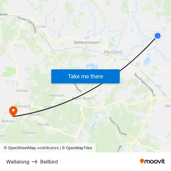 Wallalong to Bellbird map