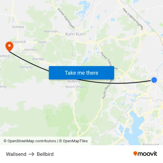 Wallsend to Bellbird map