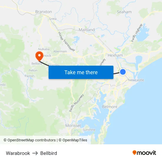 Warabrook to Bellbird map