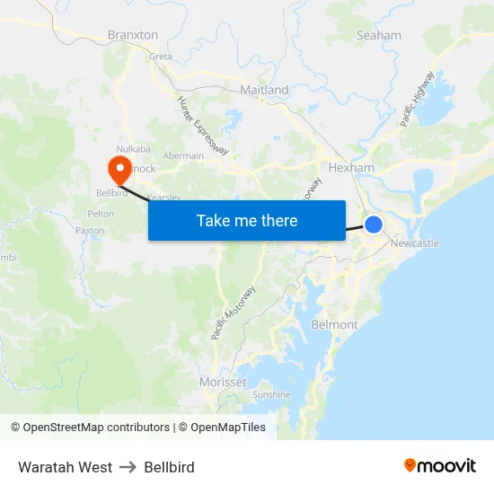 Waratah West to Bellbird map
