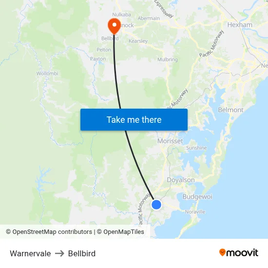 Warnervale to Bellbird map