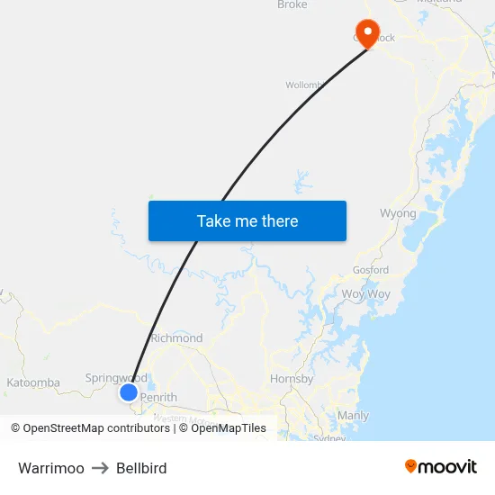 Warrimoo to Bellbird map