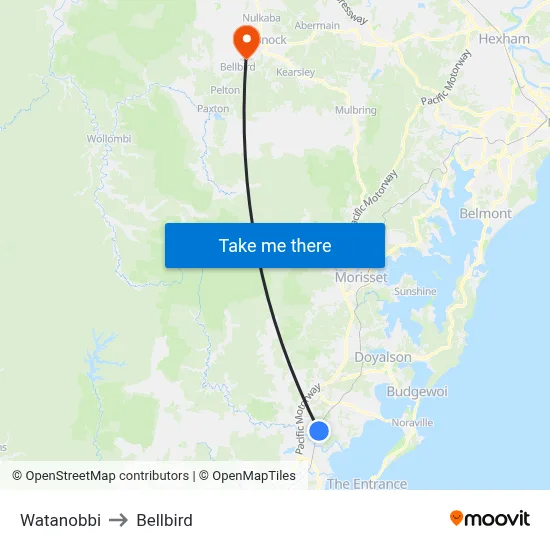 Watanobbi to Bellbird map