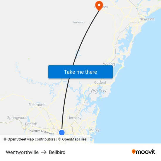 Wentworthville to Bellbird map