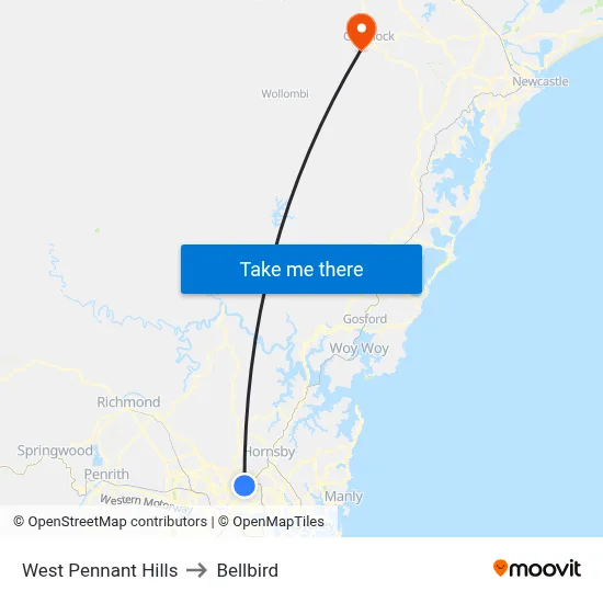 West Pennant Hills to Bellbird map