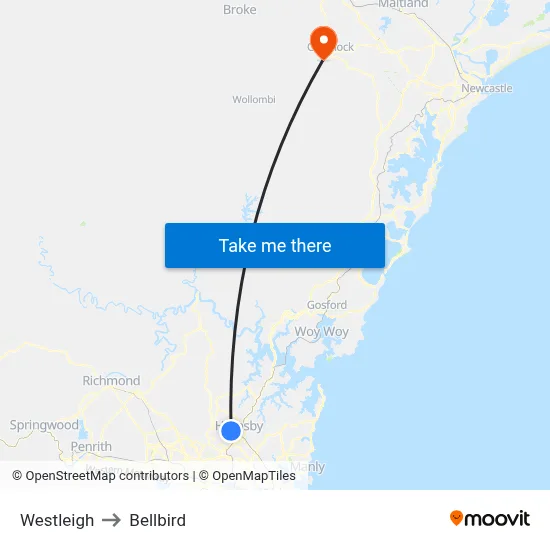 Westleigh to Bellbird map