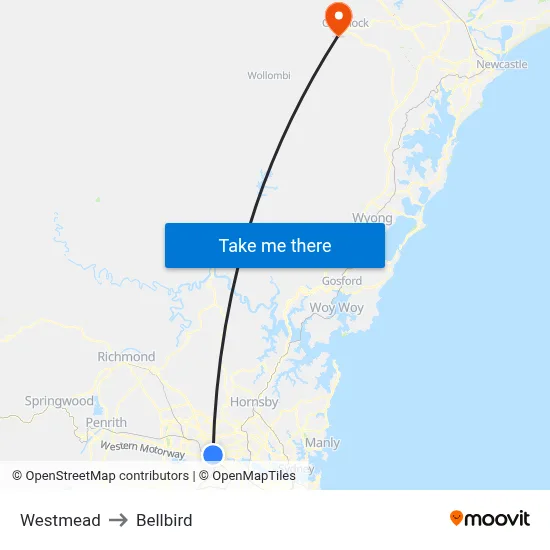 Westmead to Bellbird map
