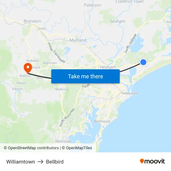 Williamtown to Bellbird map