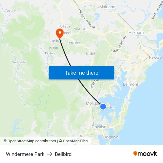 Windermere Park to Bellbird map