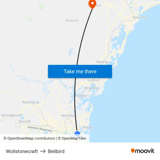 Wollstonecraft to Bellbird map
