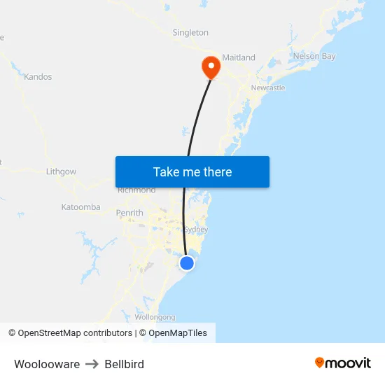 Woolooware to Bellbird map