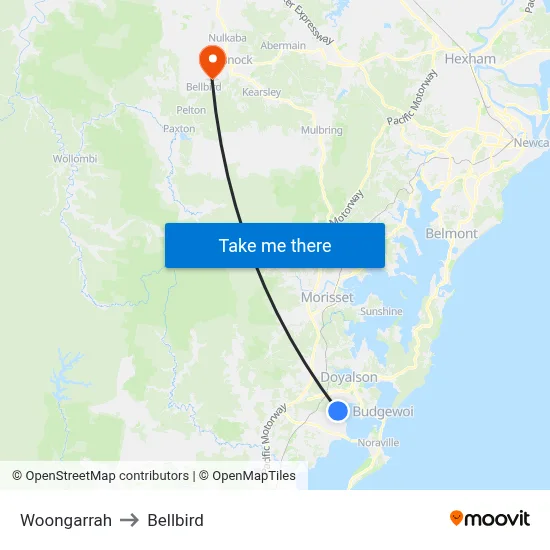 Woongarrah to Bellbird map