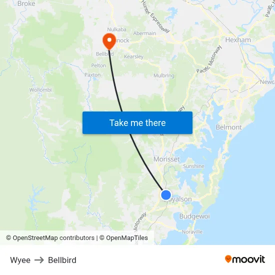 Wyee to Bellbird map