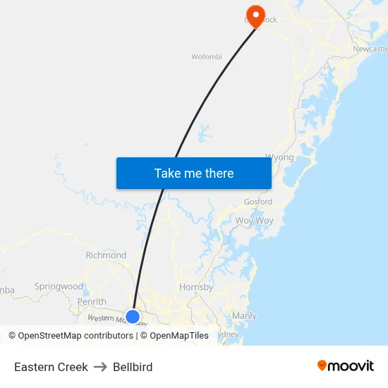 Eastern Creek to Bellbird map