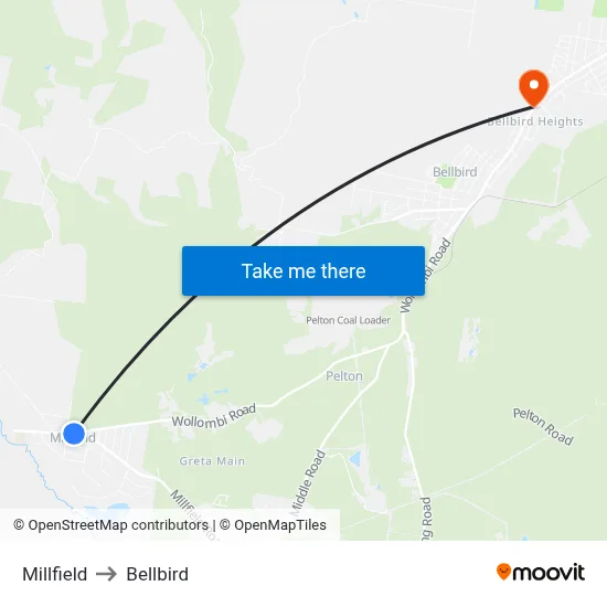 Millfield to Bellbird map