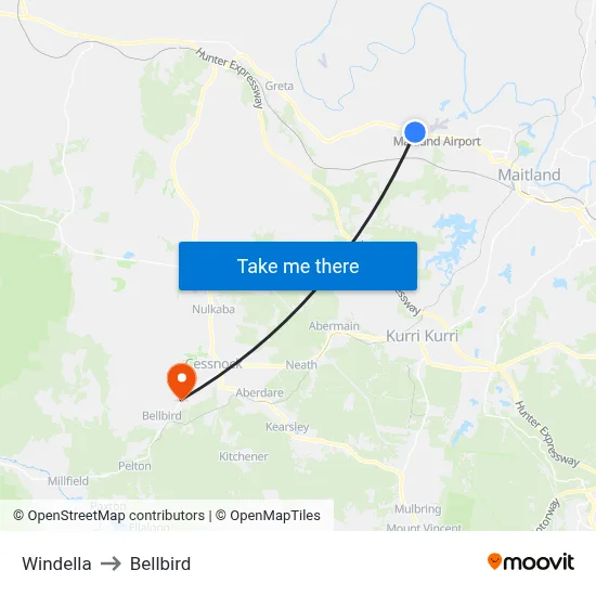 Windella to Bellbird map