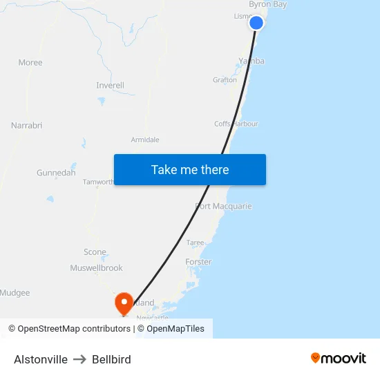 Alstonville to Bellbird map