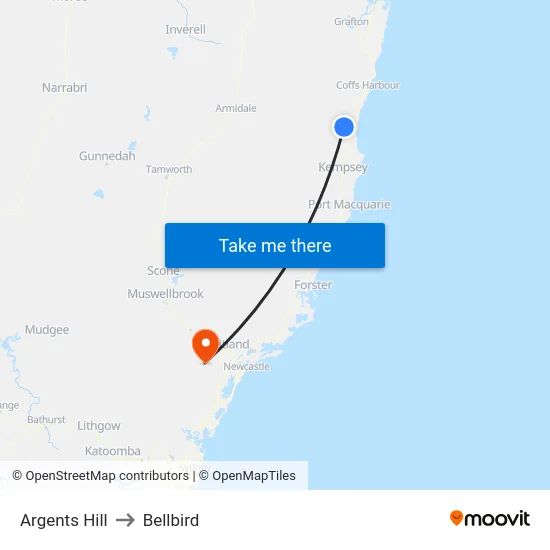 Argents Hill to Bellbird map