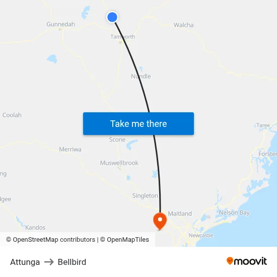Attunga to Bellbird map