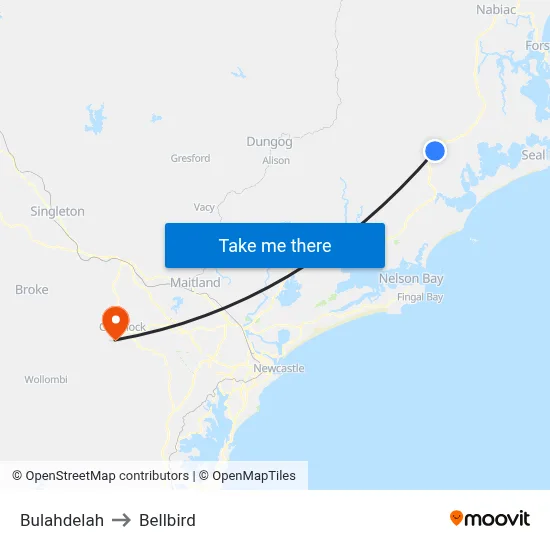 Bulahdelah to Bellbird map