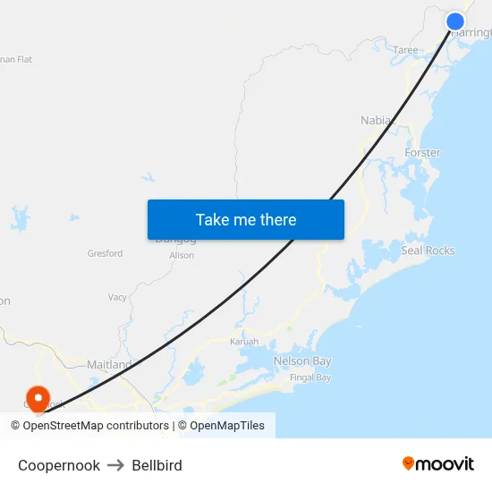 Coopernook to Bellbird map