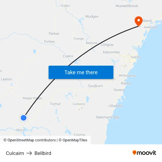 Culcairn to Bellbird map