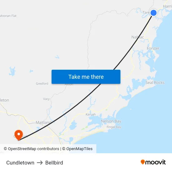 Cundletown to Bellbird map