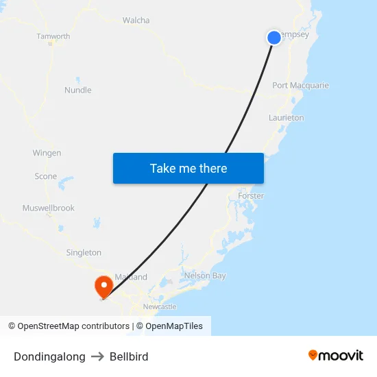 Dondingalong to Bellbird map