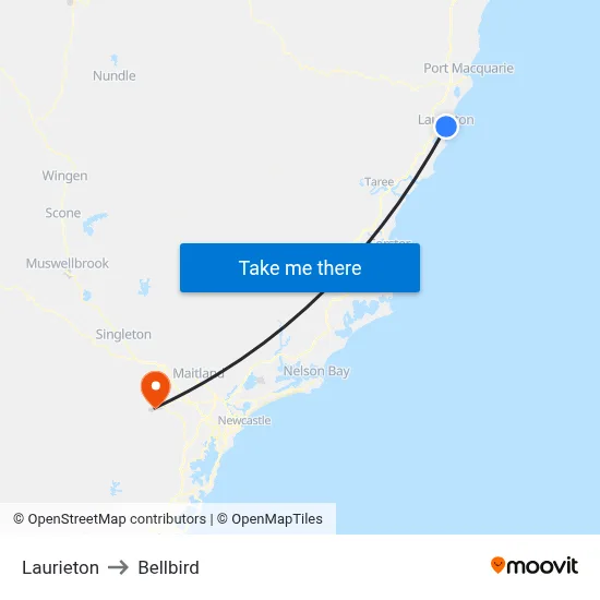 Laurieton to Bellbird map