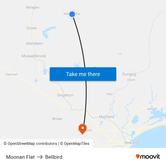 Moonan Flat to Bellbird map