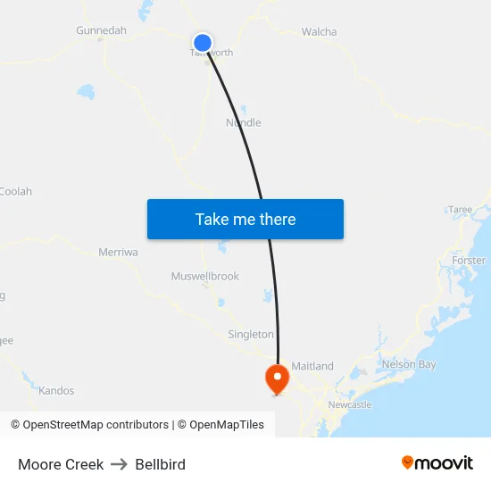 Moore Creek to Bellbird map
