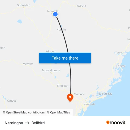 Nemingha to Bellbird map