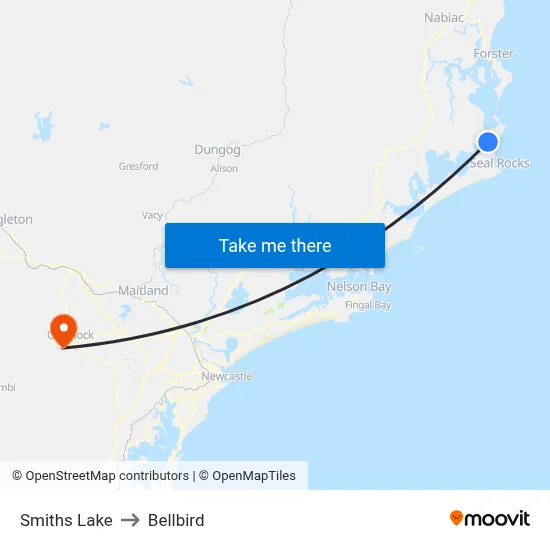 Smiths Lake to Bellbird map